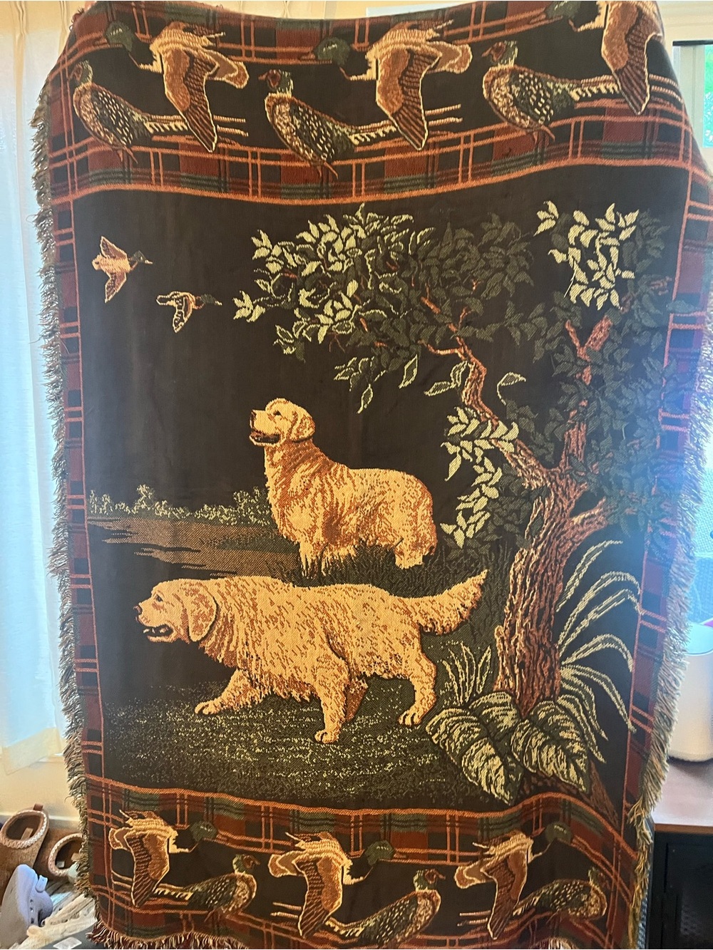 Vintage Woven Golden Retriever Tapestry Throw Blanket - Picture 2 of 5